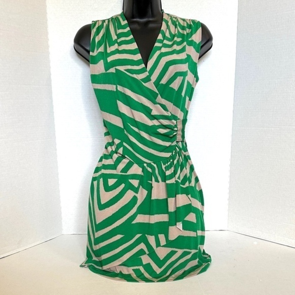 Arancia exotic breeze Green and Beige Sleeveless faux Wrap Dress medium